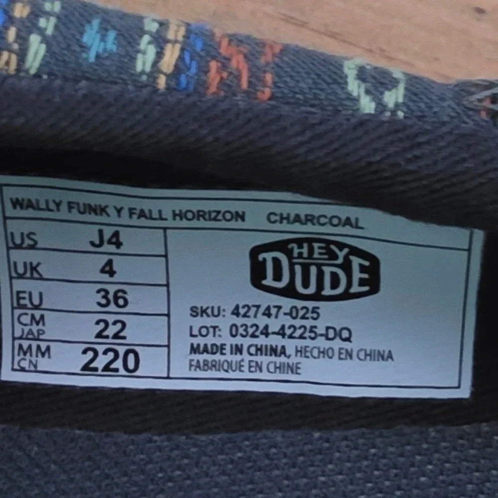 Hey Dude Kids Wally Funk Loafers Grey Tribal Pattern Canvas Slip On Shoes Size 4